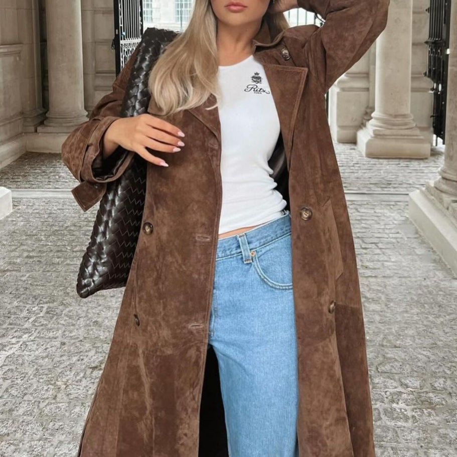 Długi płaszcz z kołnierzem typu flip-finger