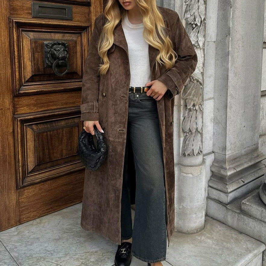 Długi płaszcz z kołnierzem typu flip-finger