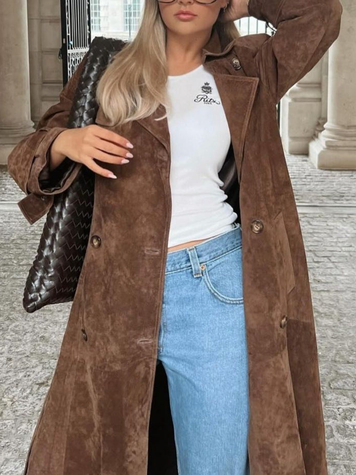 Długi płaszcz z kołnierzem typu flip-finger